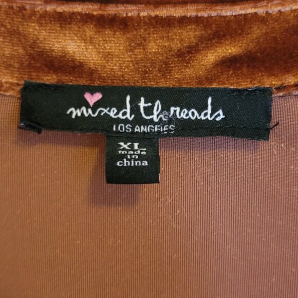 Chocolate Brown Velvet Cropped Button Top Mixed Threads Holiday Party Y2K - Picture 3 of 5
